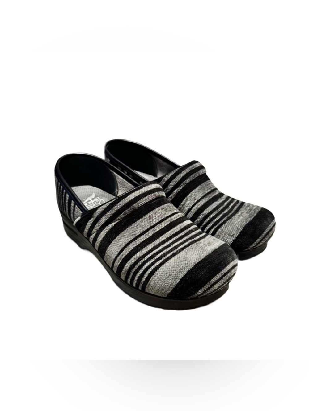 Dansko Vegan Professional Clog Grey Black Striped Comfort Shoe Size 38 US 7.5-8